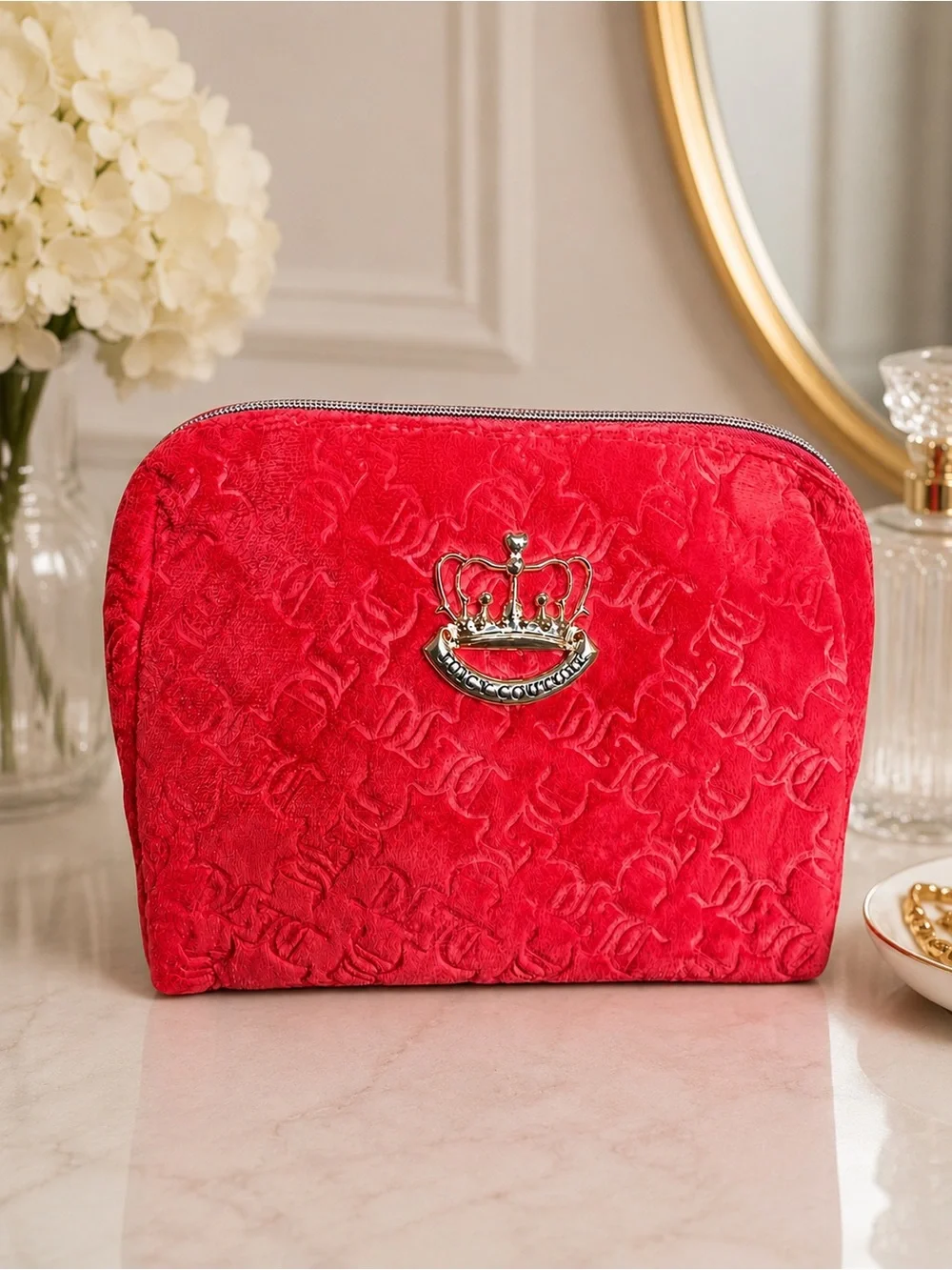NWT Juicy Couture Red Quilted Crown Cosmetic Pouch